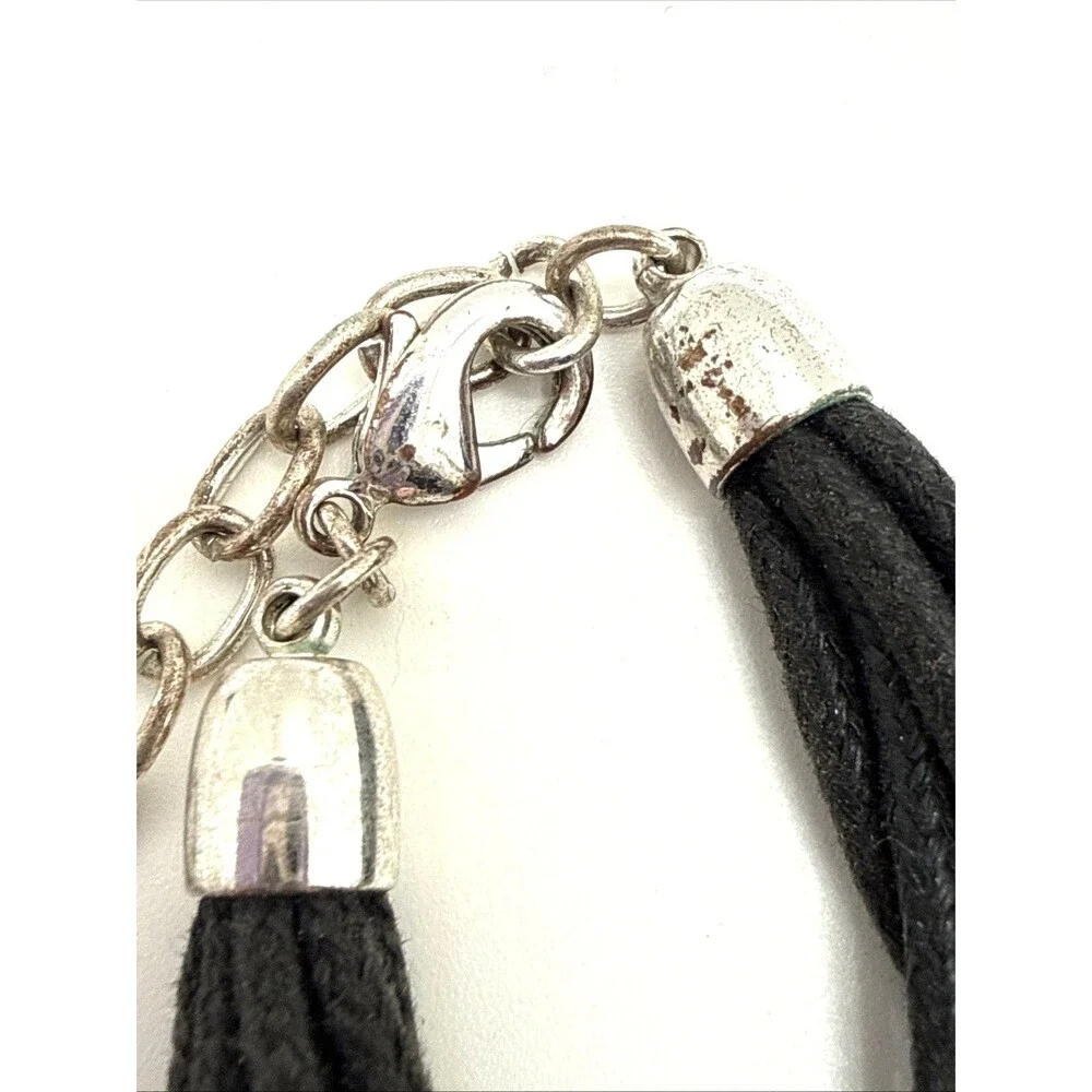 Vintage St. Thomas Pendant Necklace Ornate Amulet Multi Strand Black Cord 20”